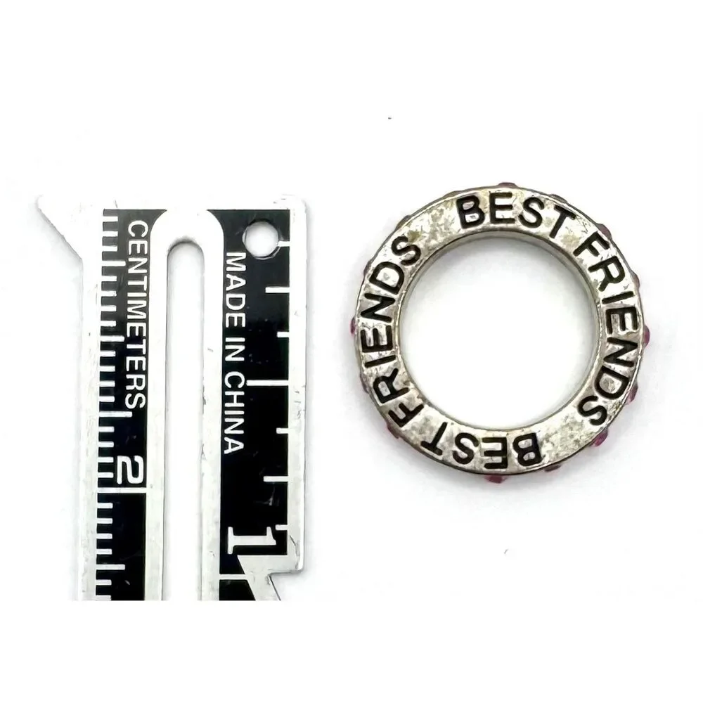 Best Friend Forever Charm Broken Pink Rhinstones Silver Tone for Necklace